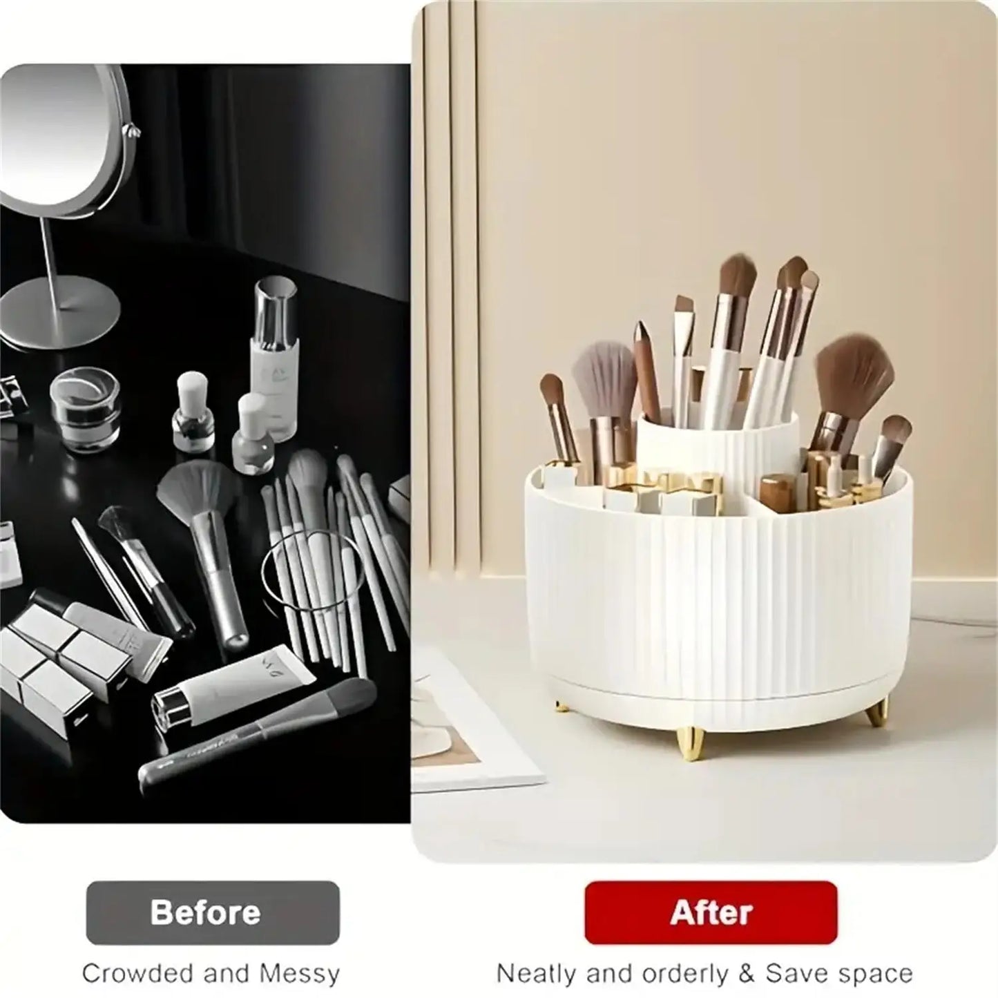 360° Rotating Makeup Organizer – Adjustable Cosmetic Storage
